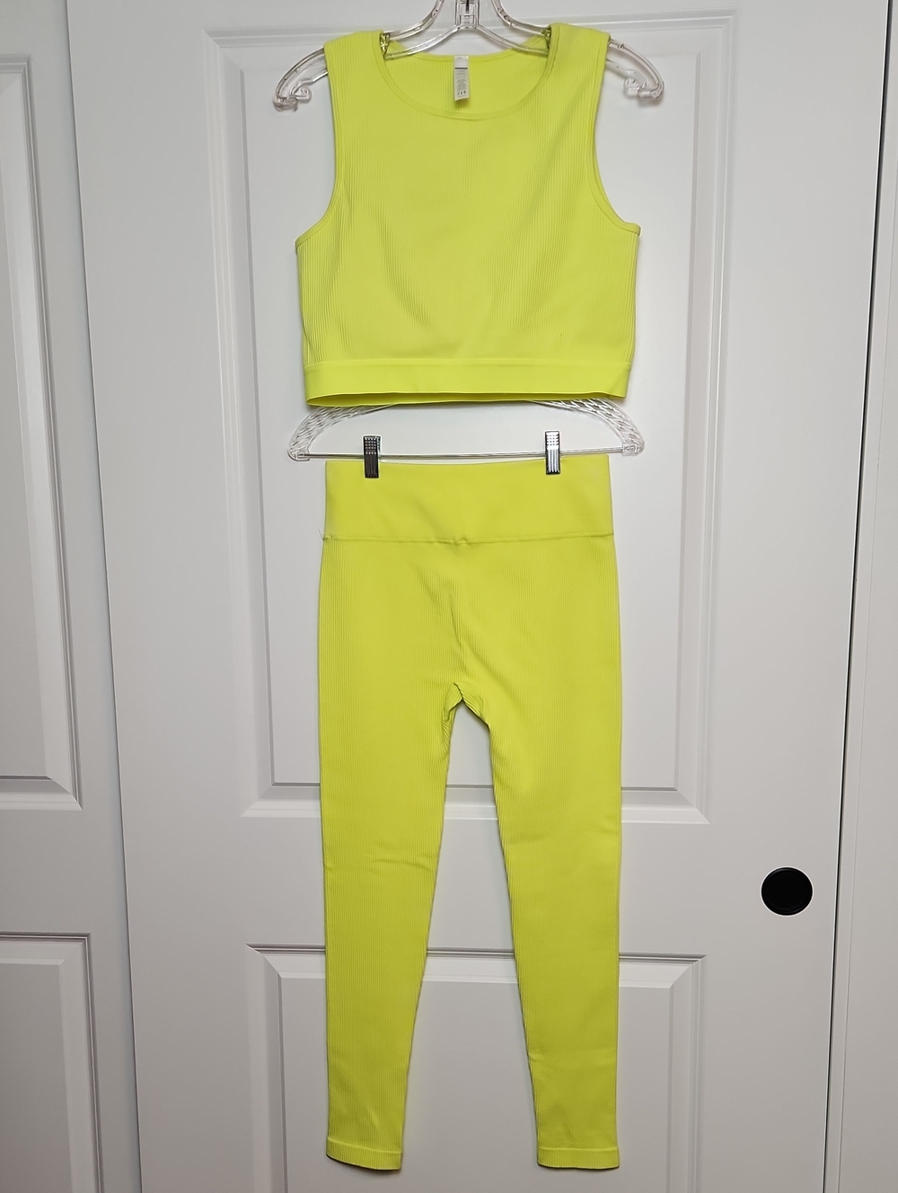 Fashion Nova Neon Yellow High-Waist Leggings & Cropped Tank Set